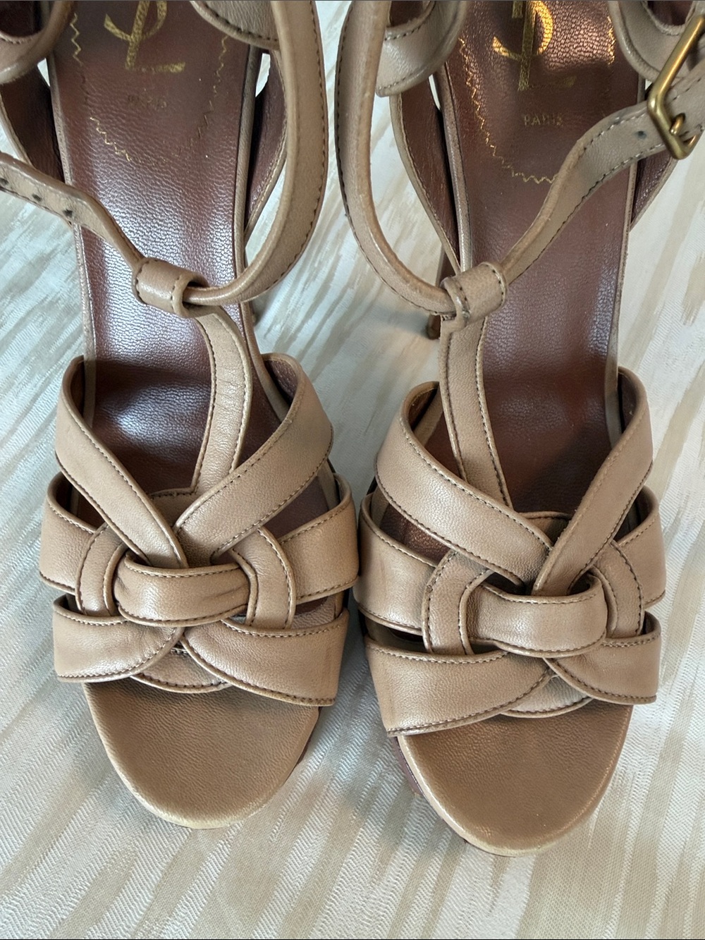 Saint Laurent Tan Leather Knotted Slingback Sandals - Tribute - Picture 2 of 8